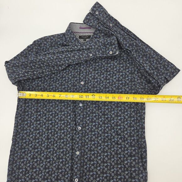 Ted Baker Button Up Down Dress Shirt Mens Size 5 Blue Floral Print Work Office - Picture 6 of 9